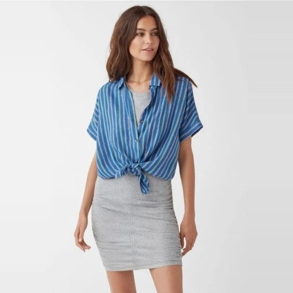 Splendid Canyon Striped S/S Button Up Top size Small Linen Blend